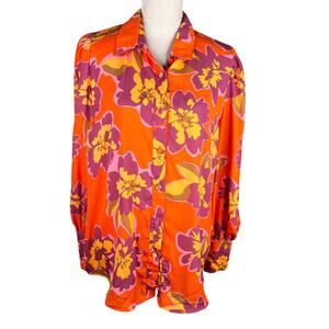 BTFBM Retro Button Down Large Shirt Top Bright Colors Lapel V Neck